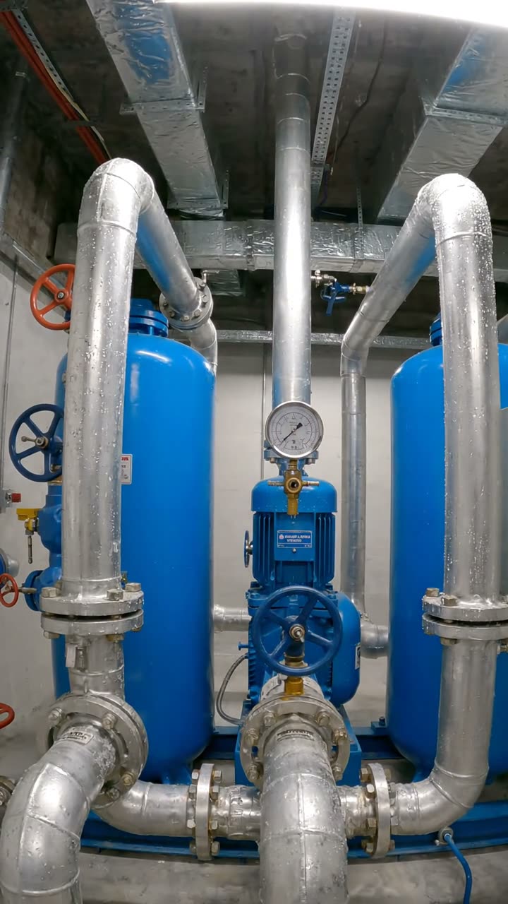 A booster set in a plant room, with the pressure gauge in view