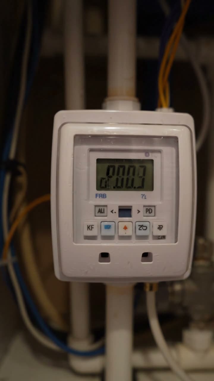 Close-up of an electricity meter with the display readable
